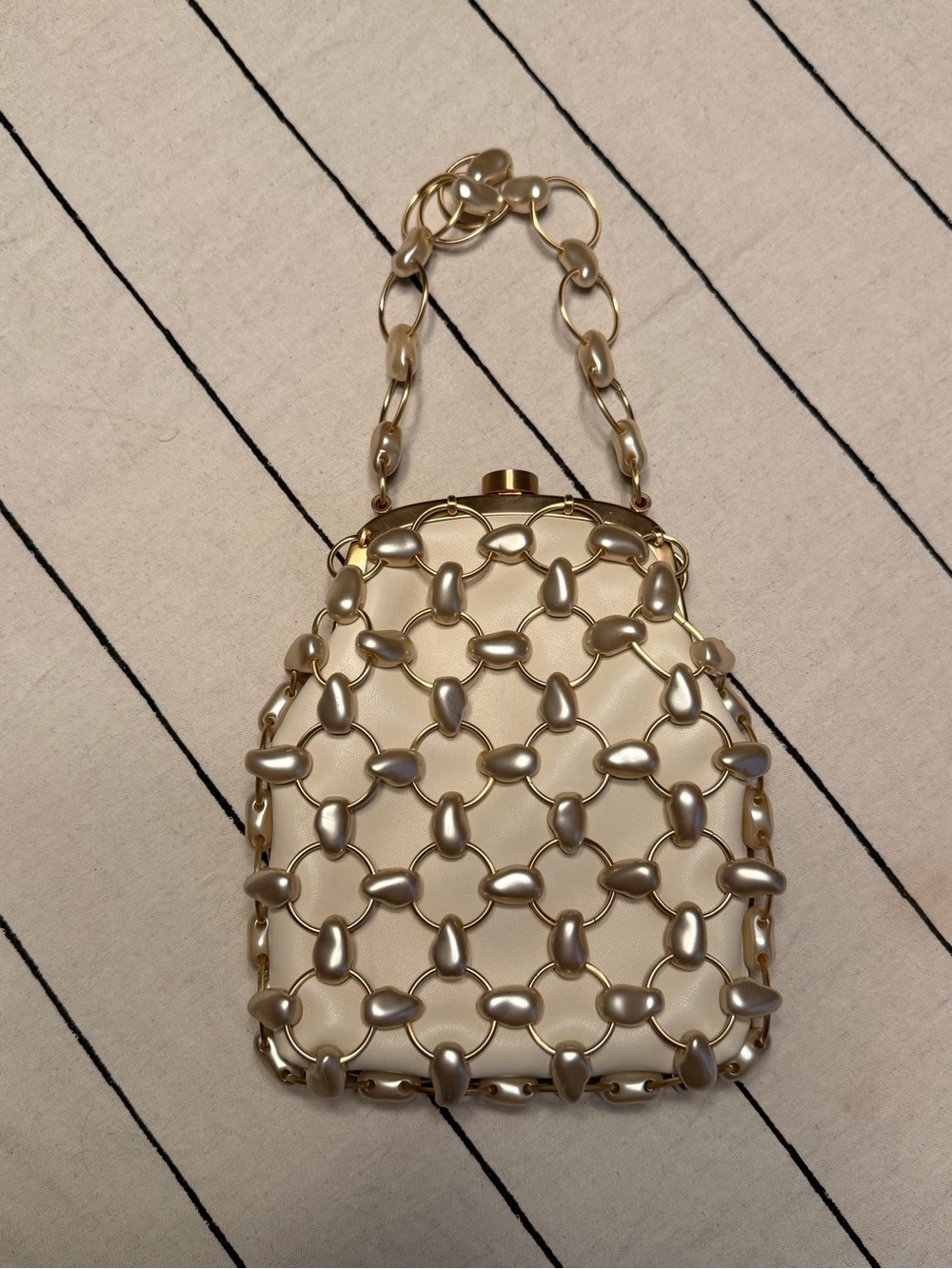 Cult Gaia Brielle Wristlit Clutch Gold-Accented Pearl Cream Evening Bag